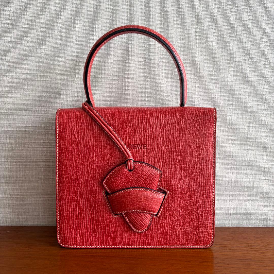 (*)様 LOEWE バルセロナ レッド スクエアハンドバッグ