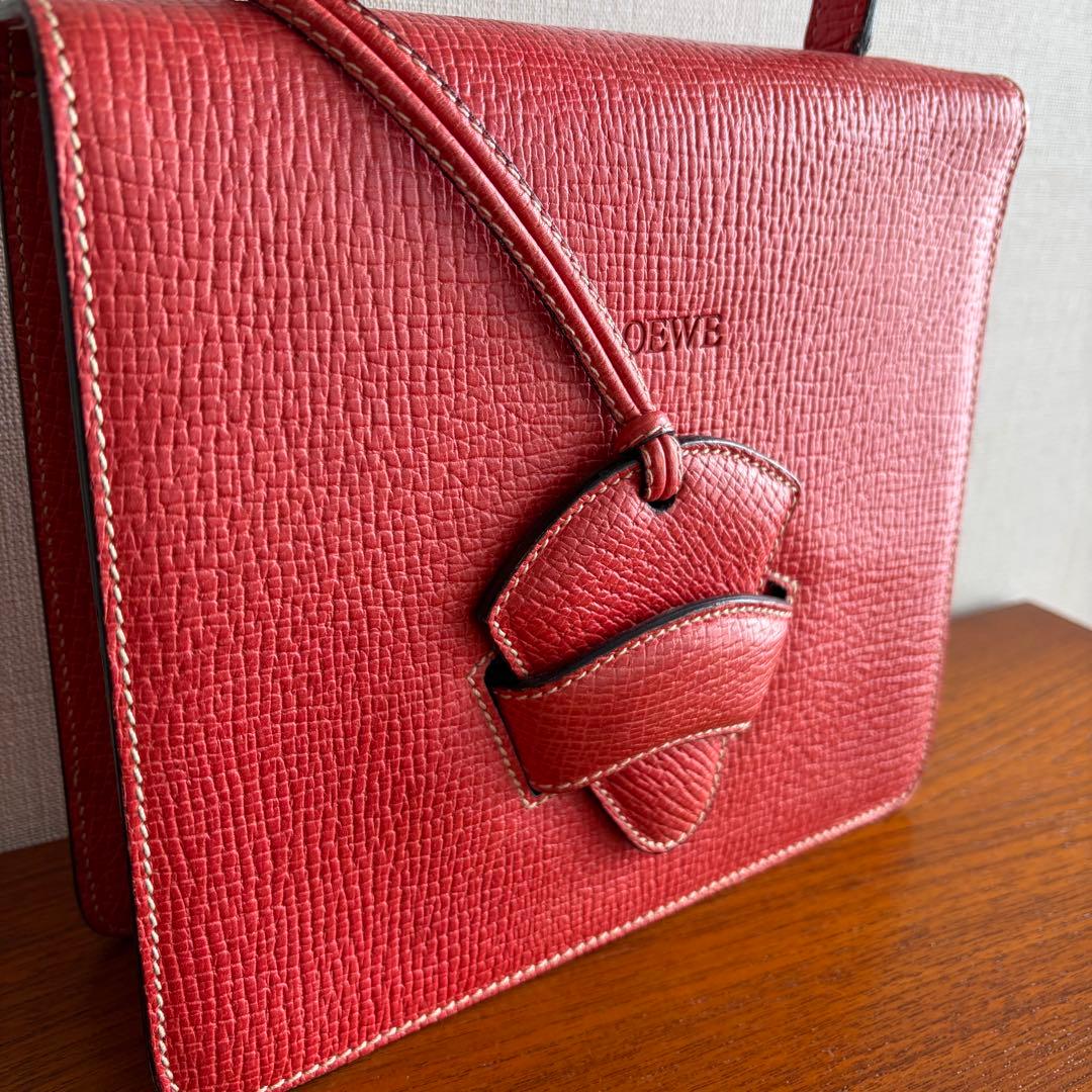 (*)様 LOEWE バルセロナ レッド スクエアハンドバッグ