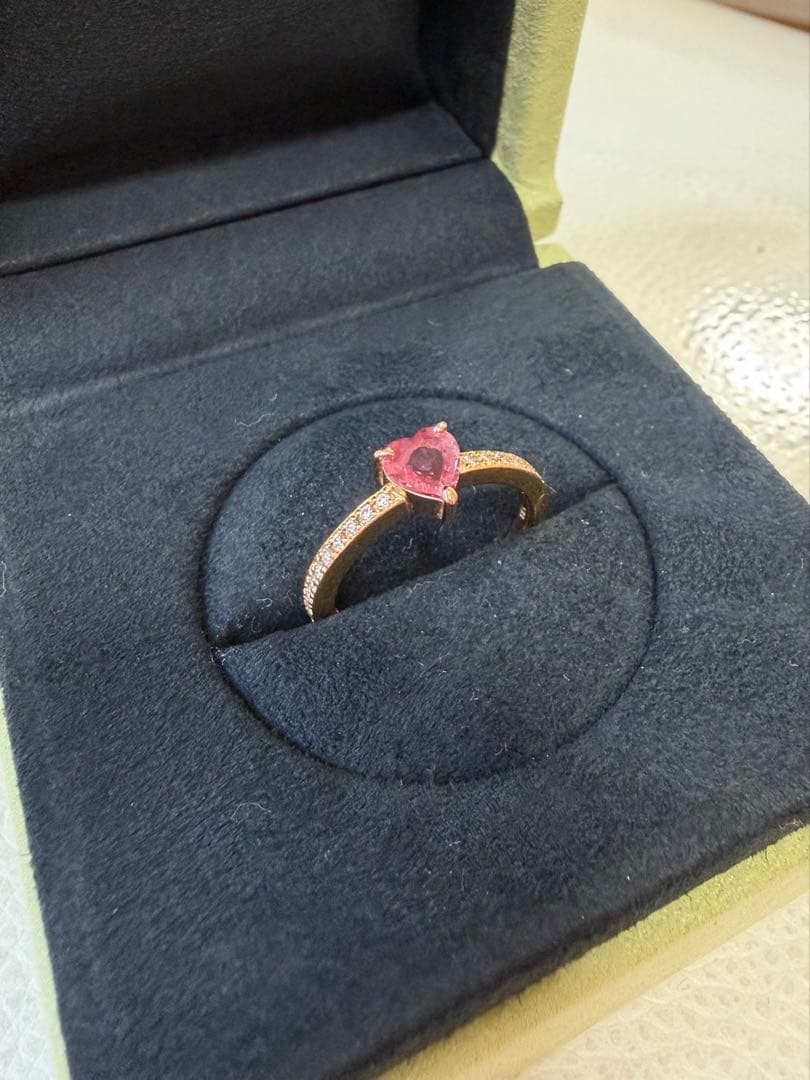 パパラチャ　サファイア　ハート　リング 12号　ハーフエタニティ