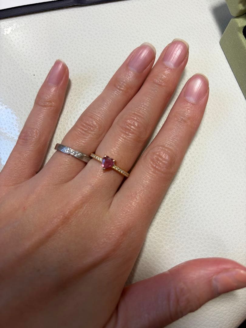 パパラチャ　サファイア　ハート　リング 12号　ハーフエタニティ