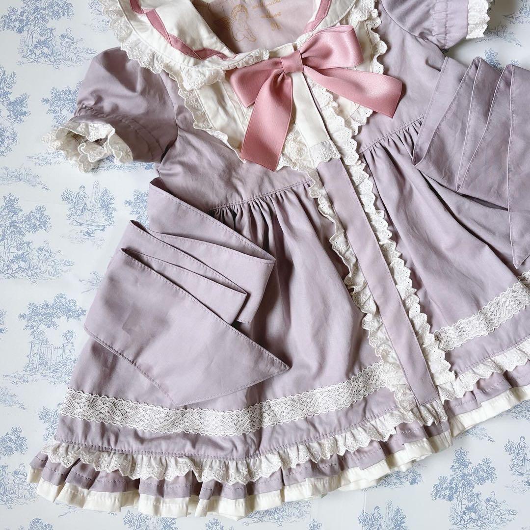 ハンドメイド♡90cmラベンダーフリルたっぷりセーラーワンピースリボン