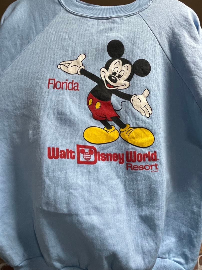 80's　USA製　Disney ディズニー　ミッキー　ラグランスウェット　L