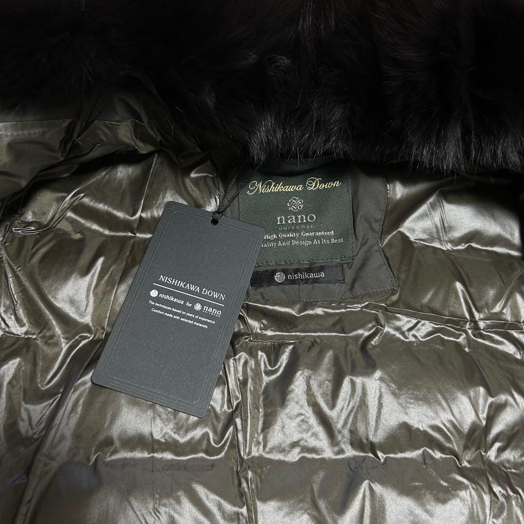 タグ付き未使用級　西川ダウン　フォックスファースタンドベルテッドダウン　カーキS