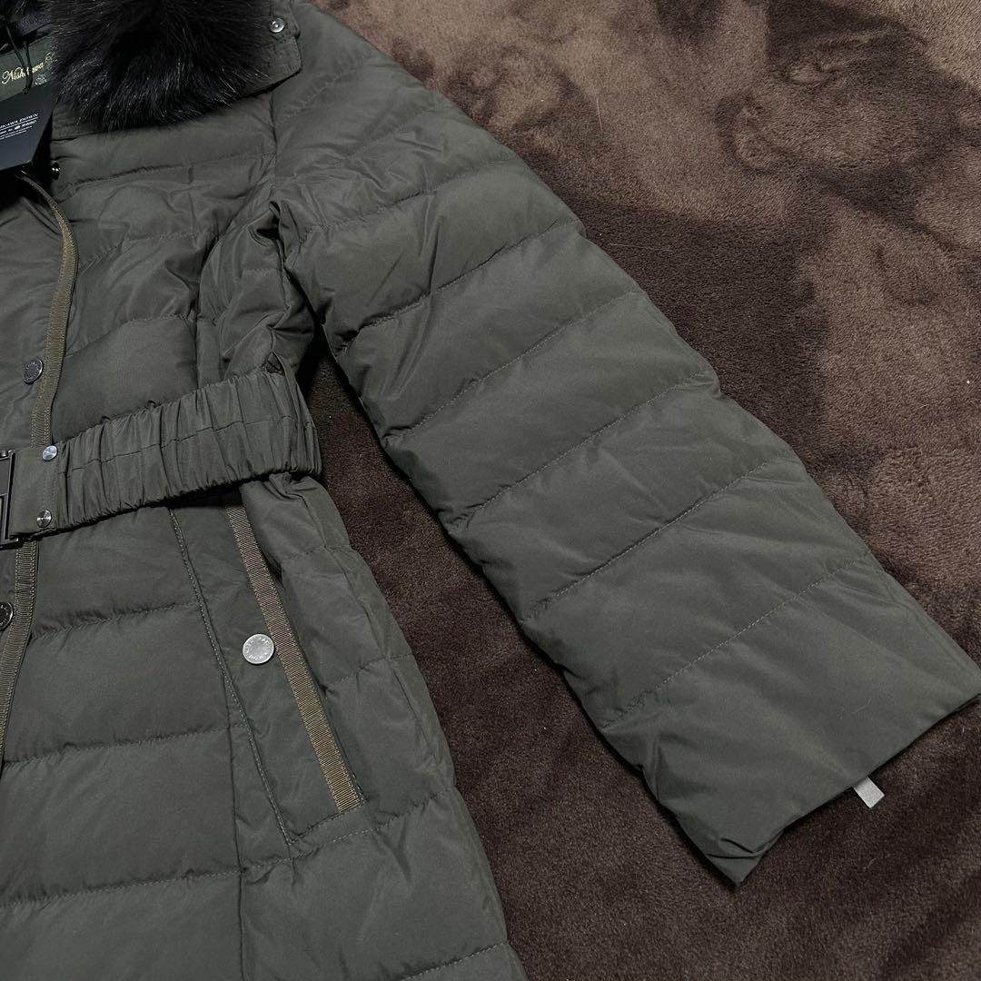 タグ付き未使用級　西川ダウン　フォックスファースタンドベルテッドダウン　カーキS