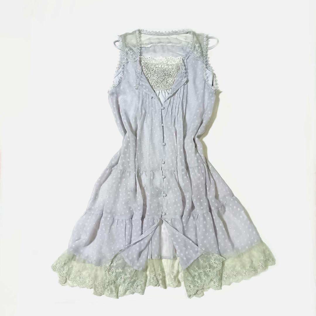 00s コケット ウィッシュコア 姫カジ ジレワンピ キャミセット レースフリル