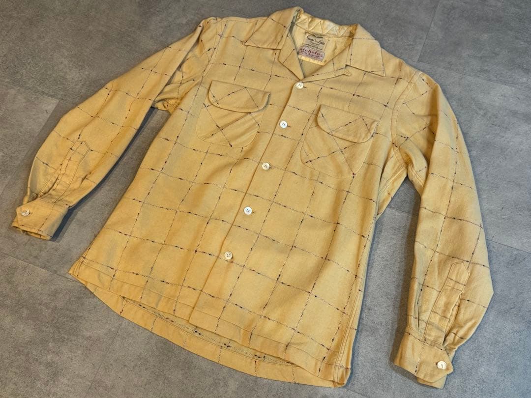 40'S～50'S ヴィンテージ ネップウールシャツ イエロー M 14 1/2
