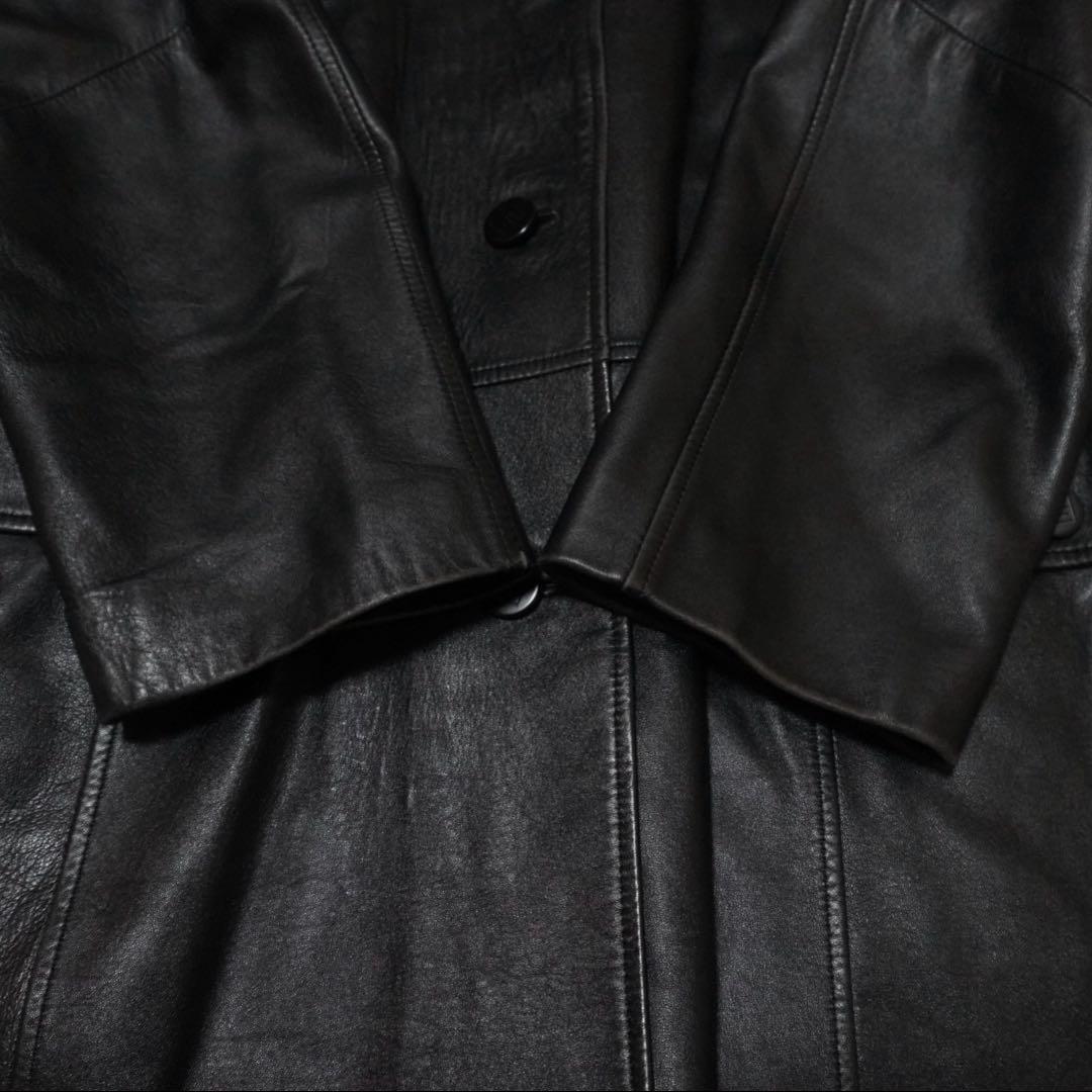 美品 ピエールバルマン ラムレザーロングコート 羊革 本革 派手裏地 黒