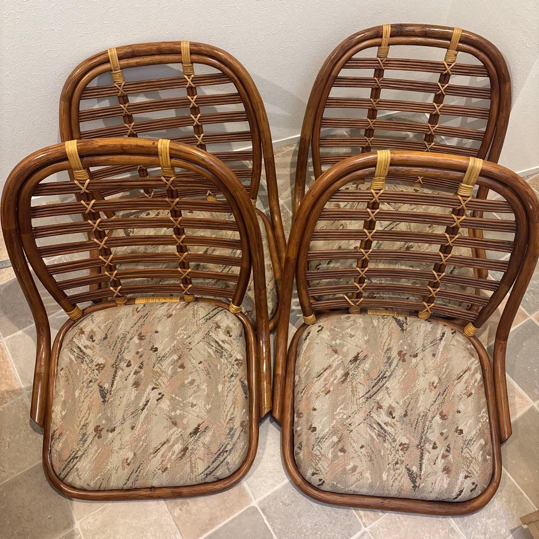 【美品】4脚セット　KAZAMA ラタン製 クッション付き座椅子