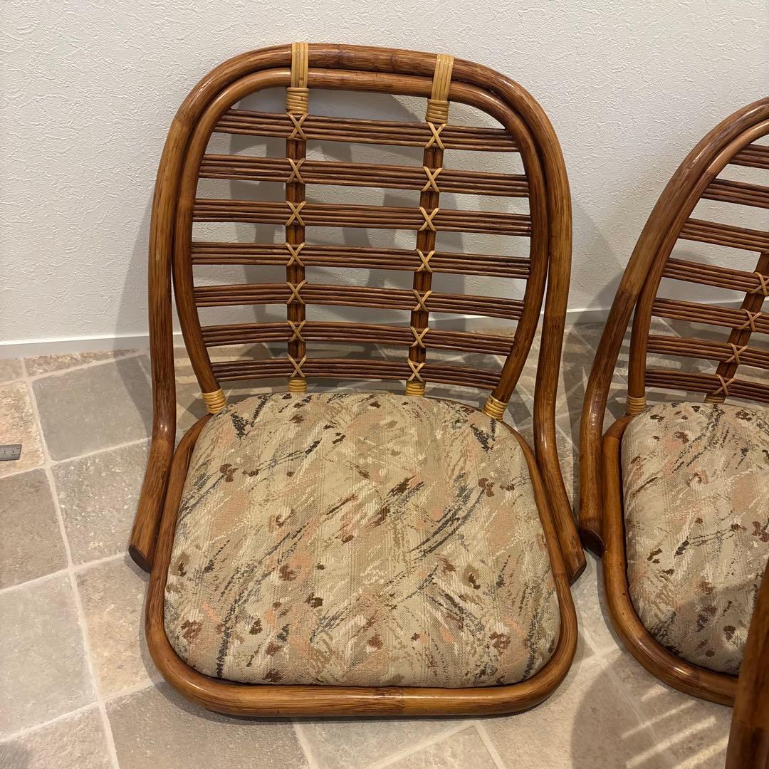 【美品】4脚セット　KAZAMA ラタン製 クッション付き座椅子