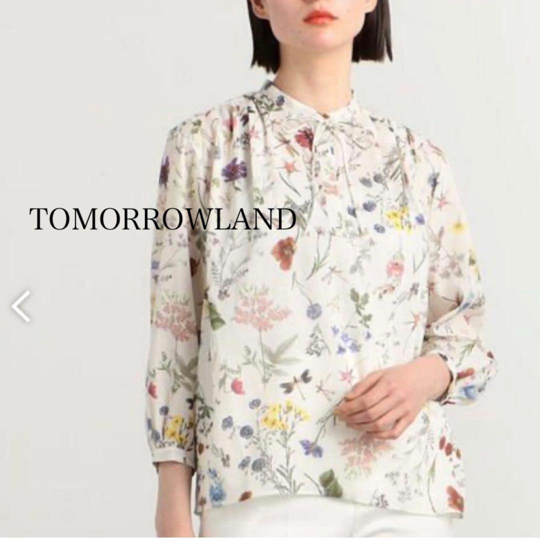 美品◎トゥモローランド ボタニカルリベルラプリント ボウタイブラウス