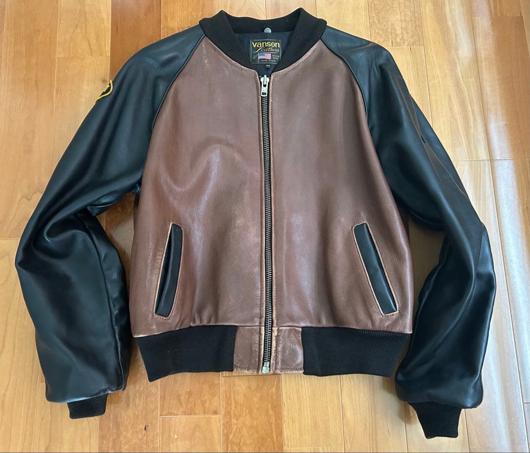 vanson TJ 42 ブラウン×ブラック レザージャケット チームジャケット