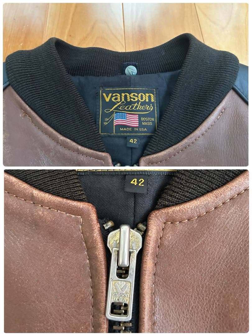 vanson TJ 42 ブラウン×ブラック レザージャケット チームジャケット