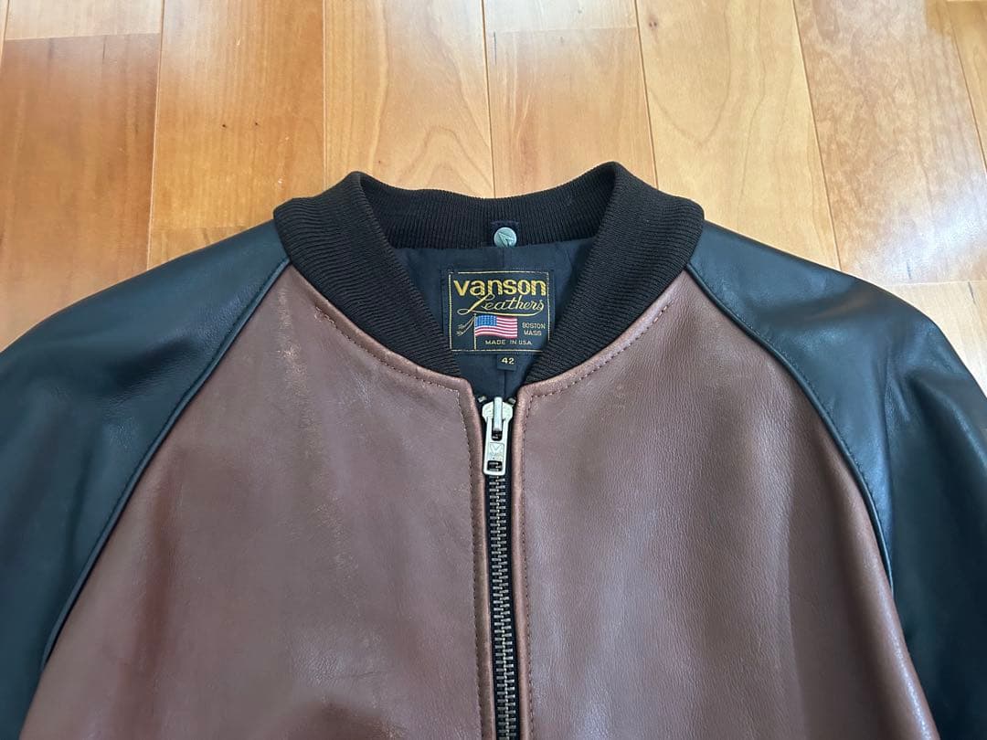 vanson TJ 42 ブラウン×ブラック レザージャケット チームジャケット