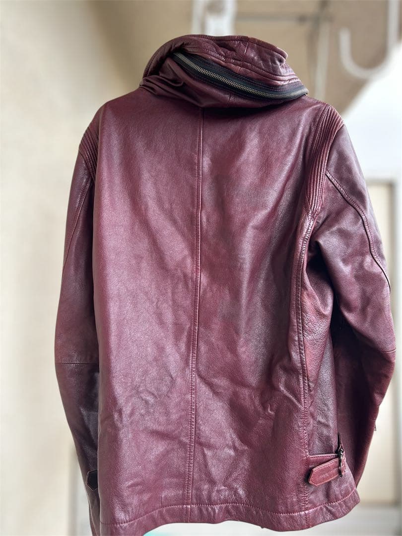 本革 Katharine Hamnett London フードブルゾン ボルドー