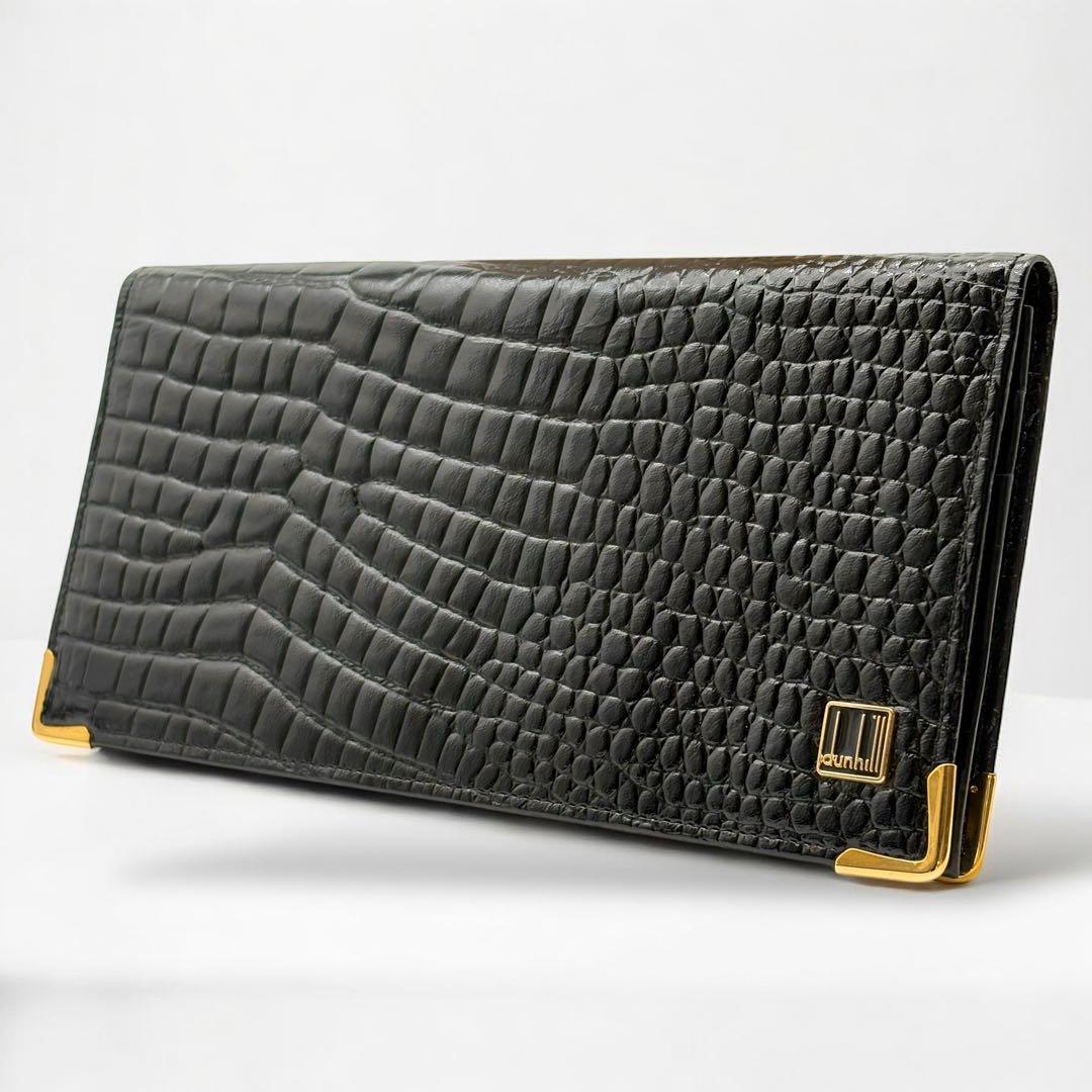 極美品✨Dunhill ダンヒル クロコ型押し レザー 本革 ブラック メンズ