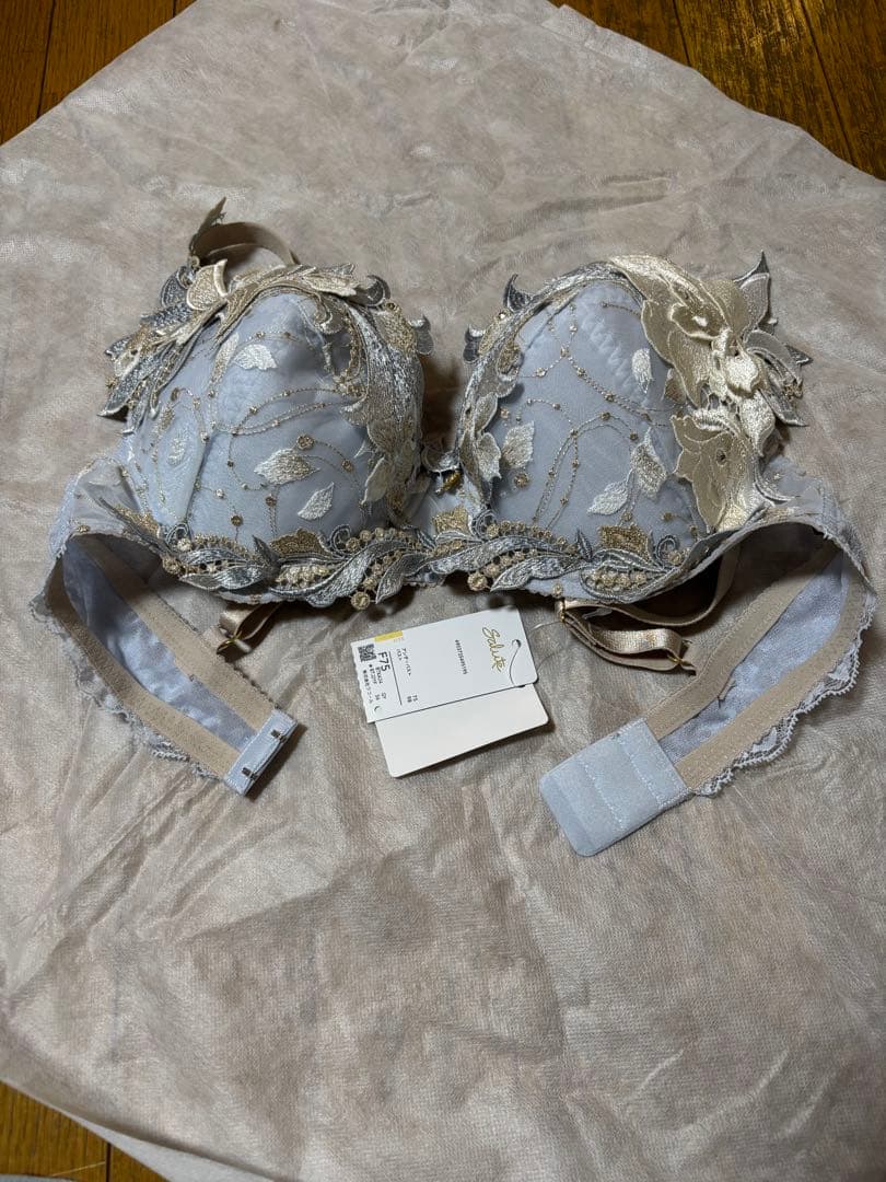 Saluteサルート★24G★水色花柄刺繍ブラジャーショーツセット★受注生産