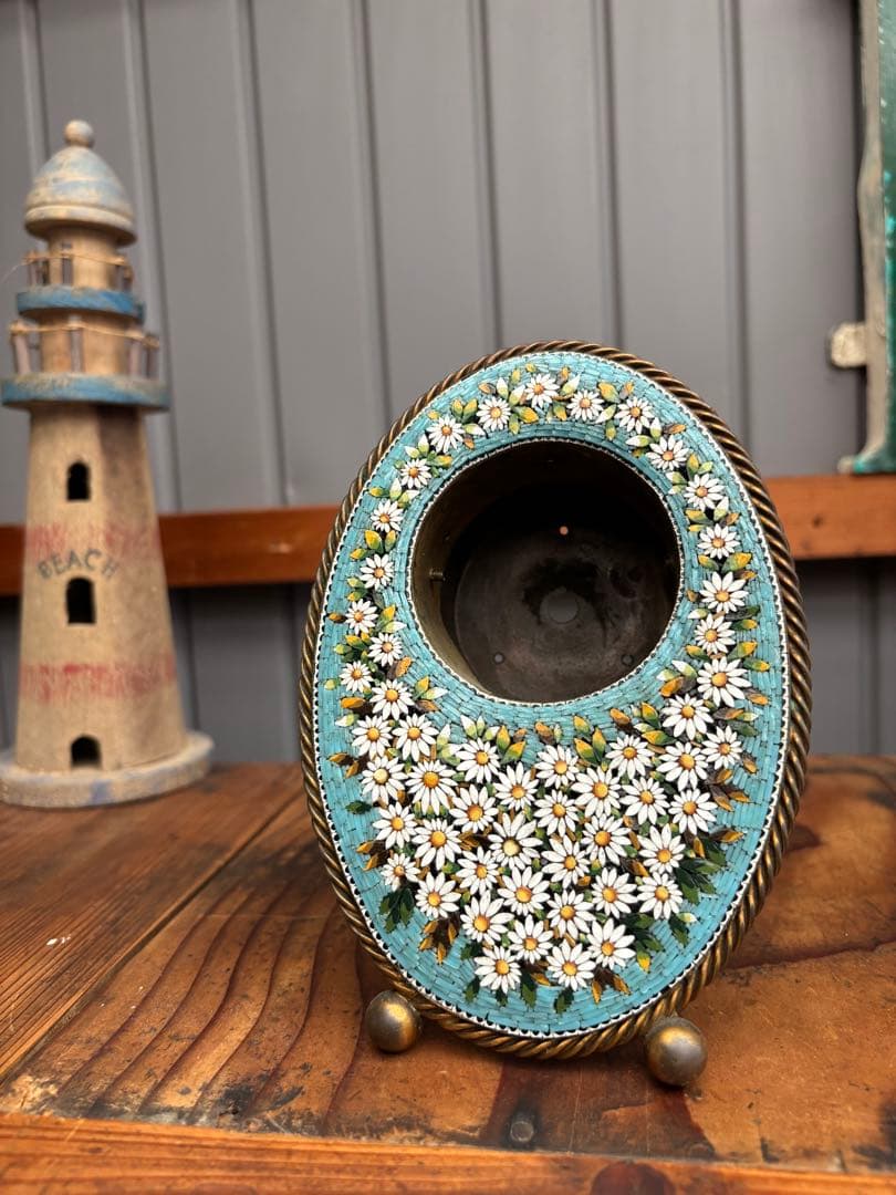 イタリア製 アンティーク マイクロモザイク ガラス工芸 時計フレーム 希少品