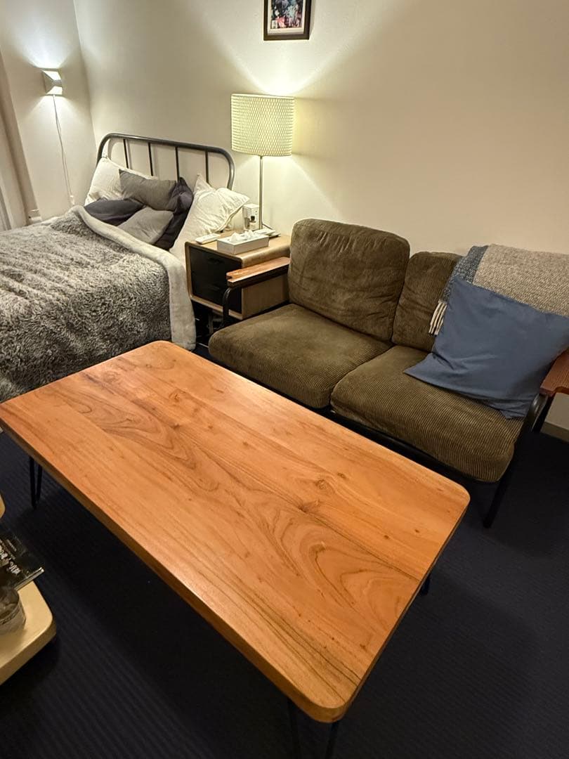 オリーブカラー コーデュロイ アーム付き2人掛けソファ(ソファのみ販売です)