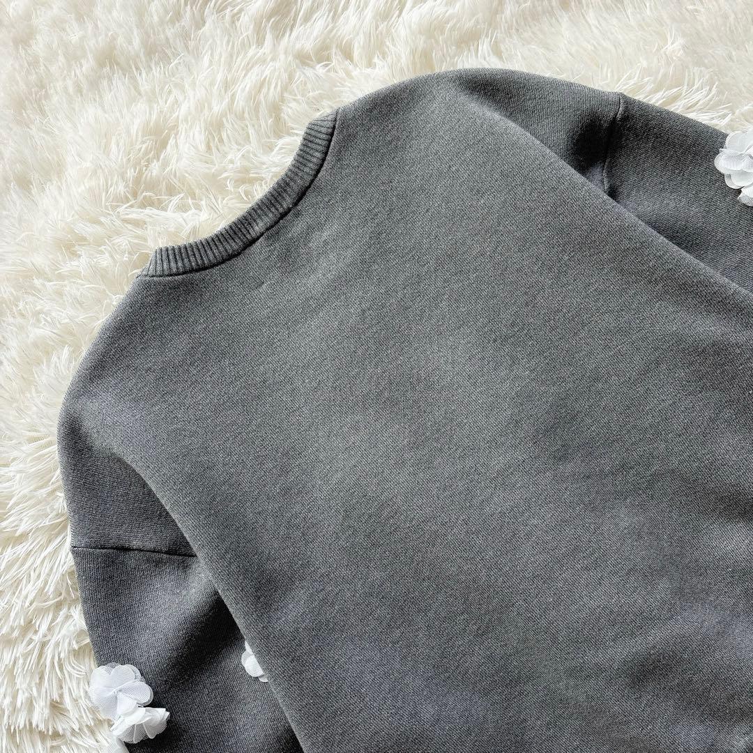 UNITED ARROWS✨3D フラワーモチーフ ロングスリーブニット　グレー