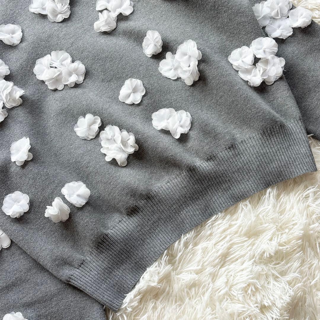 UNITED ARROWS✨3D フラワーモチーフ ロングスリーブニット　グレー