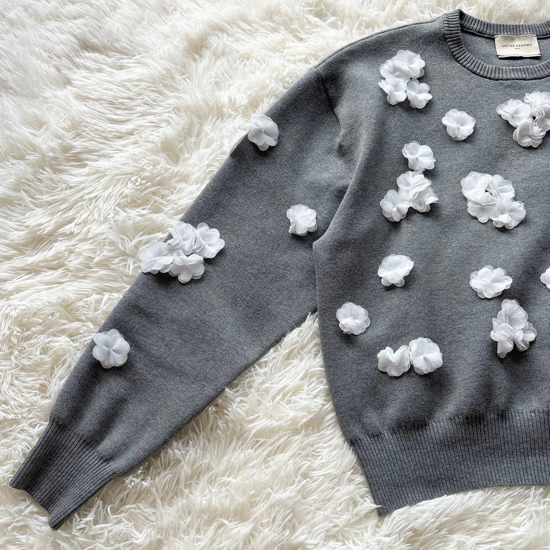 UNITED ARROWS✨3D フラワーモチーフ ロングスリーブニット　グレー