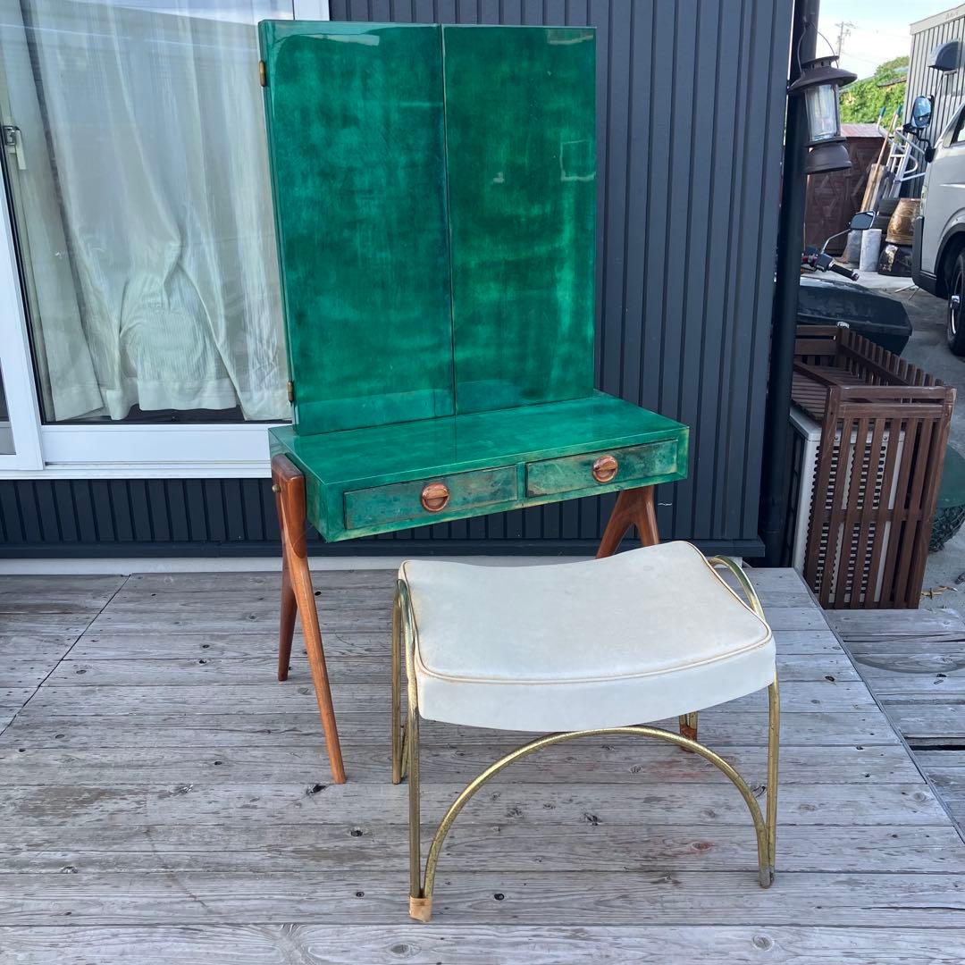 フランス家具 三面鏡 木製ドレッサー スツールセット 鏡台 引き出し収納 古家具