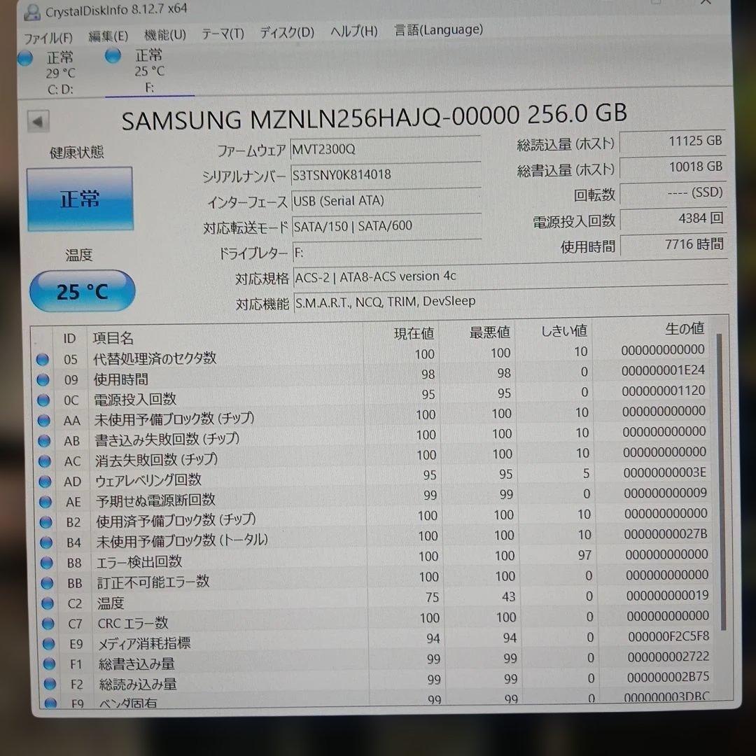 SAMSUNG M.2 SATA SSD 256GB ノートPC用 正常診断