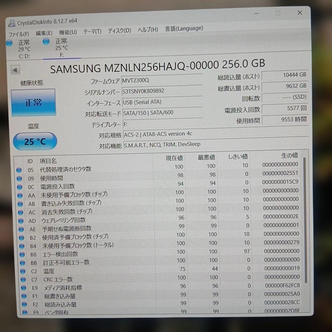 SAMSUNG M.2 SATA SSD 256GB ノートPC用 正常診断
