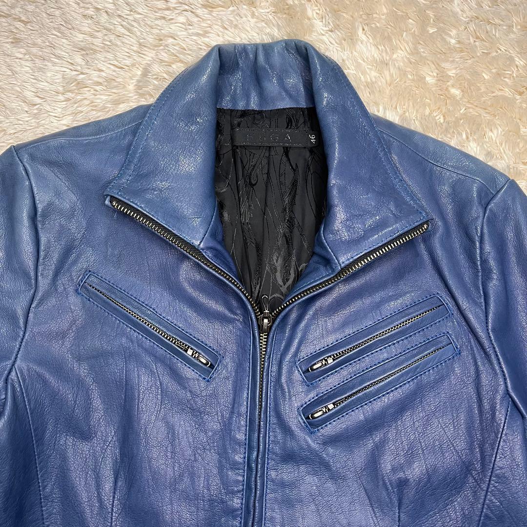 FUGA シングル ライダース ジャケット ジップ Y2K 総柄 ハイネック