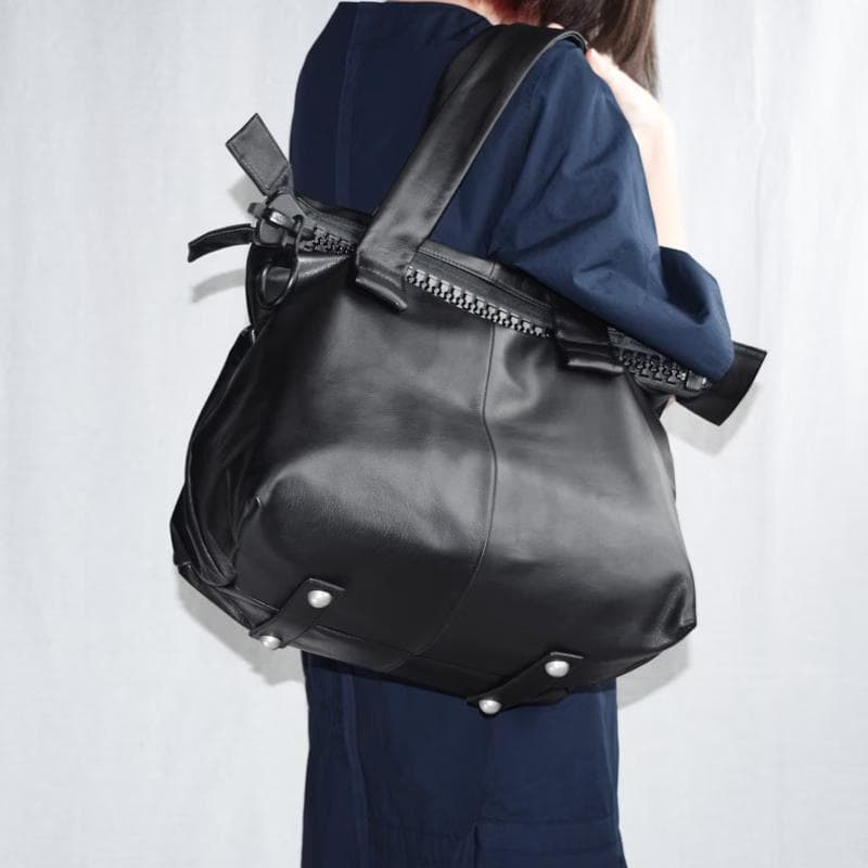 【美品】kawa-kawa カワカワ ボストン レザー ビッグファスナー BK