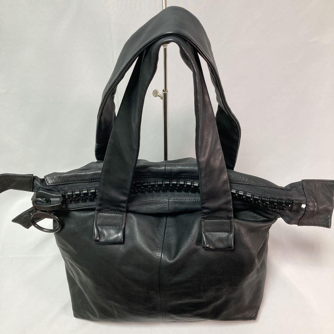 【美品】kawa-kawa カワカワ ボストン レザー ビッグファスナー BK