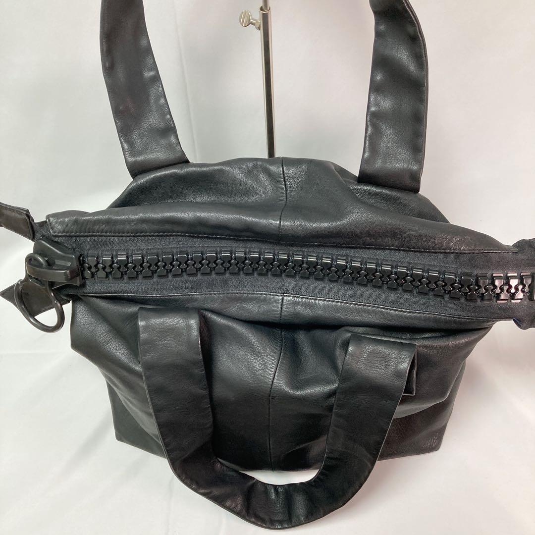 【美品】kawa-kawa カワカワ ボストン レザー ビッグファスナー BK