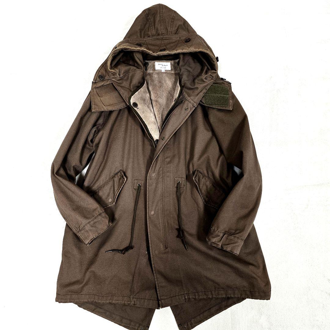 アダムエロペ モッズコート フード ボアライナー付 ロングコート ブラウン L