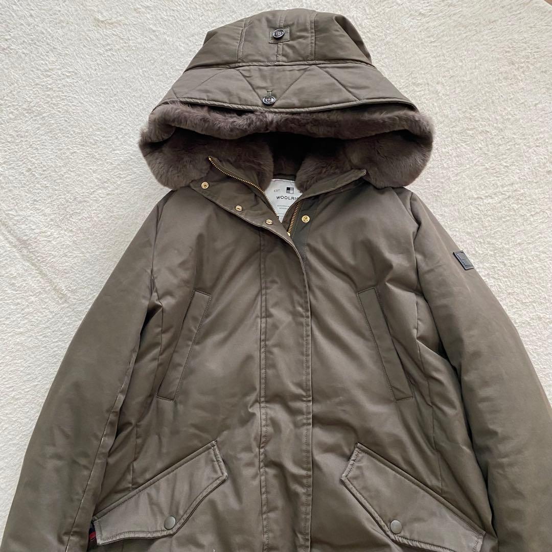 【近年モデル】WOOLRICH 　ロングダウンコート　ラビットファー　カーキ　M