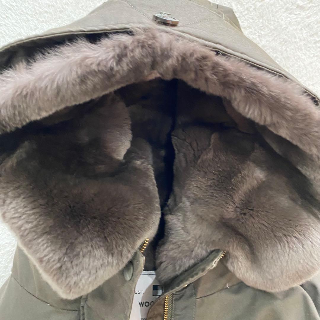 【近年モデル】WOOLRICH 　ロングダウンコート　ラビットファー　カーキ　M