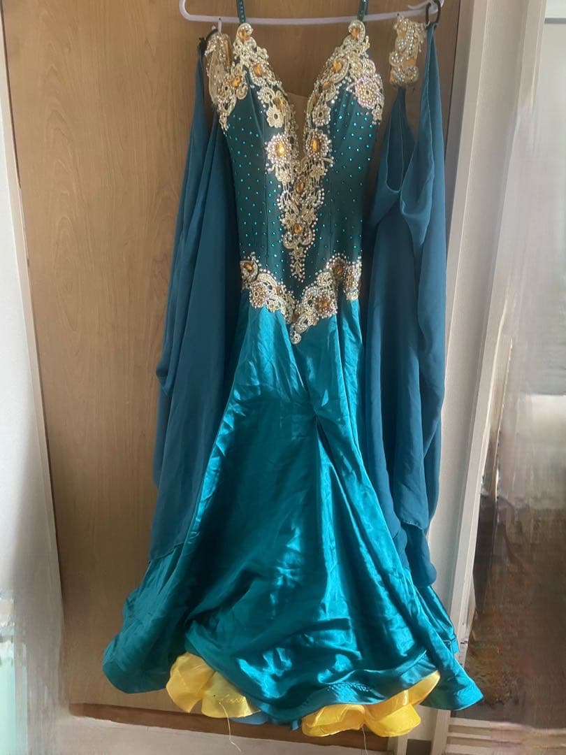 【USED】社交ダンスドレス ターコイズゴールド