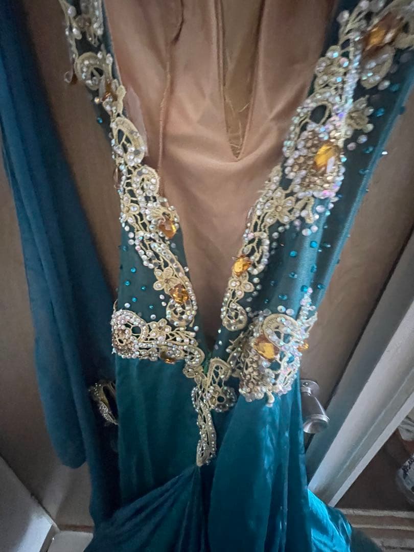 【USED】社交ダンスドレス ターコイズゴールド