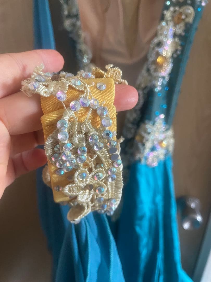 【USED】社交ダンスドレス ターコイズゴールド