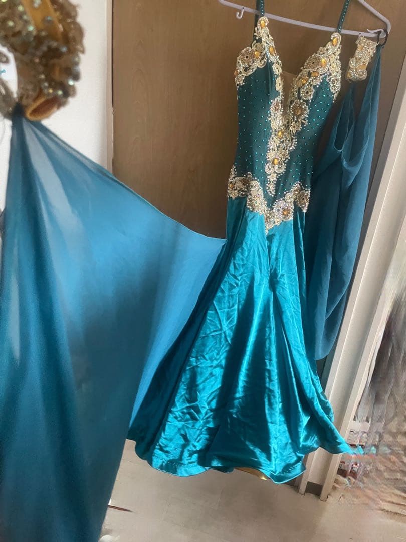 【USED】社交ダンスドレス ターコイズゴールド