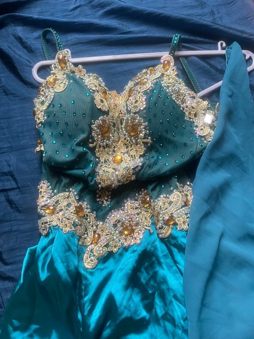 【USED】社交ダンスドレス ターコイズゴールド