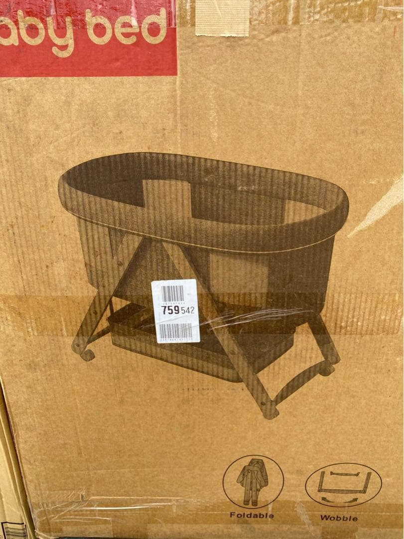 ベビーベッド　ゆりかご　3way 折りたたみ　木製　蚊帳　キャスター付き　グレー