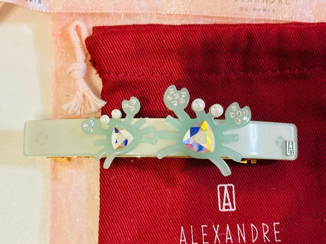 【新品未使用】alexandre de paris カニ　バレッタ　緑8cm