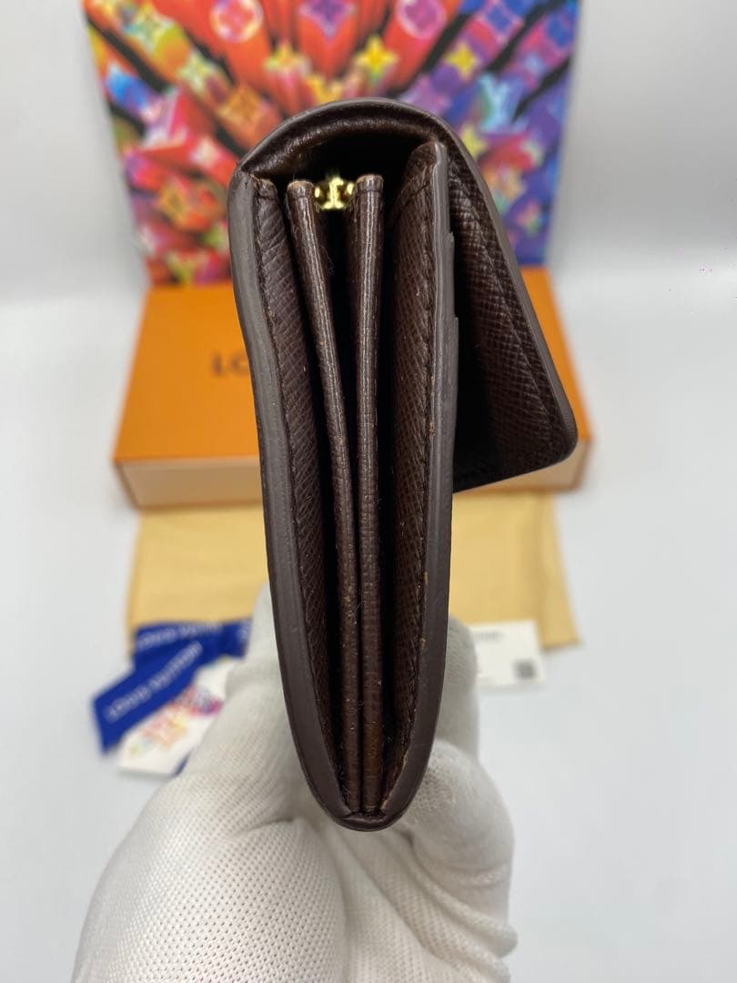 ルイヴィトン ダミエ ポシェットポルトモネクレディ 二つ折り長財布 札入れ 茶