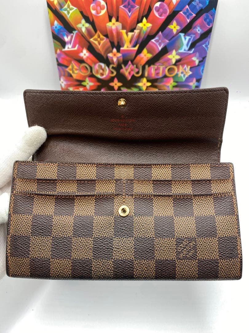 ルイヴィトン ダミエ ポシェットポルトモネクレディ 二つ折り長財布 札入れ 茶