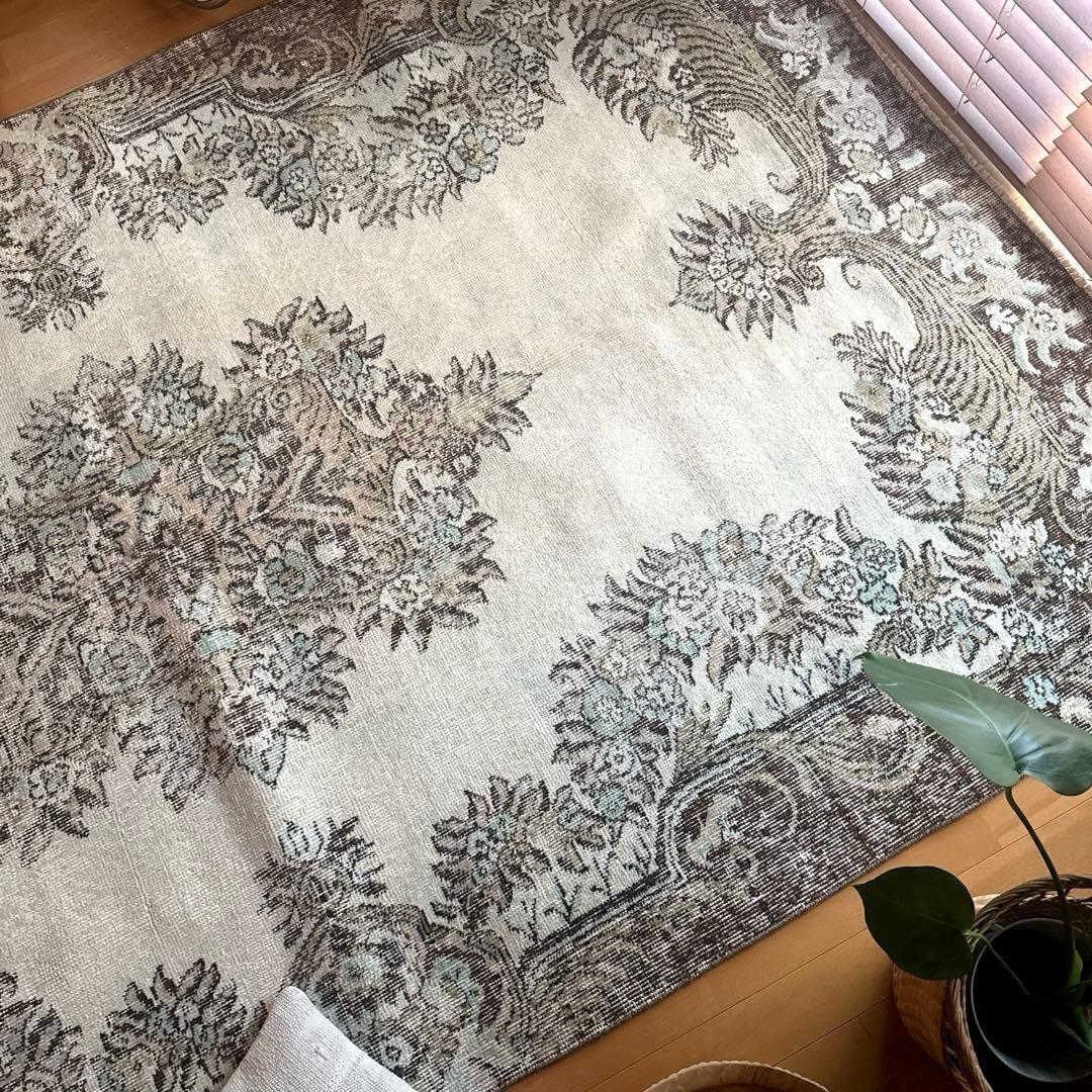 貴重超大判161.5×281ボタニカルメダリオン　トルコヴィンテージラグ