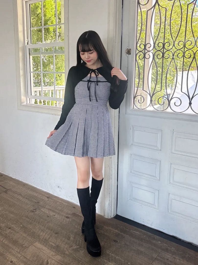 evelyn プリーツセットワンピース　千鳥柄