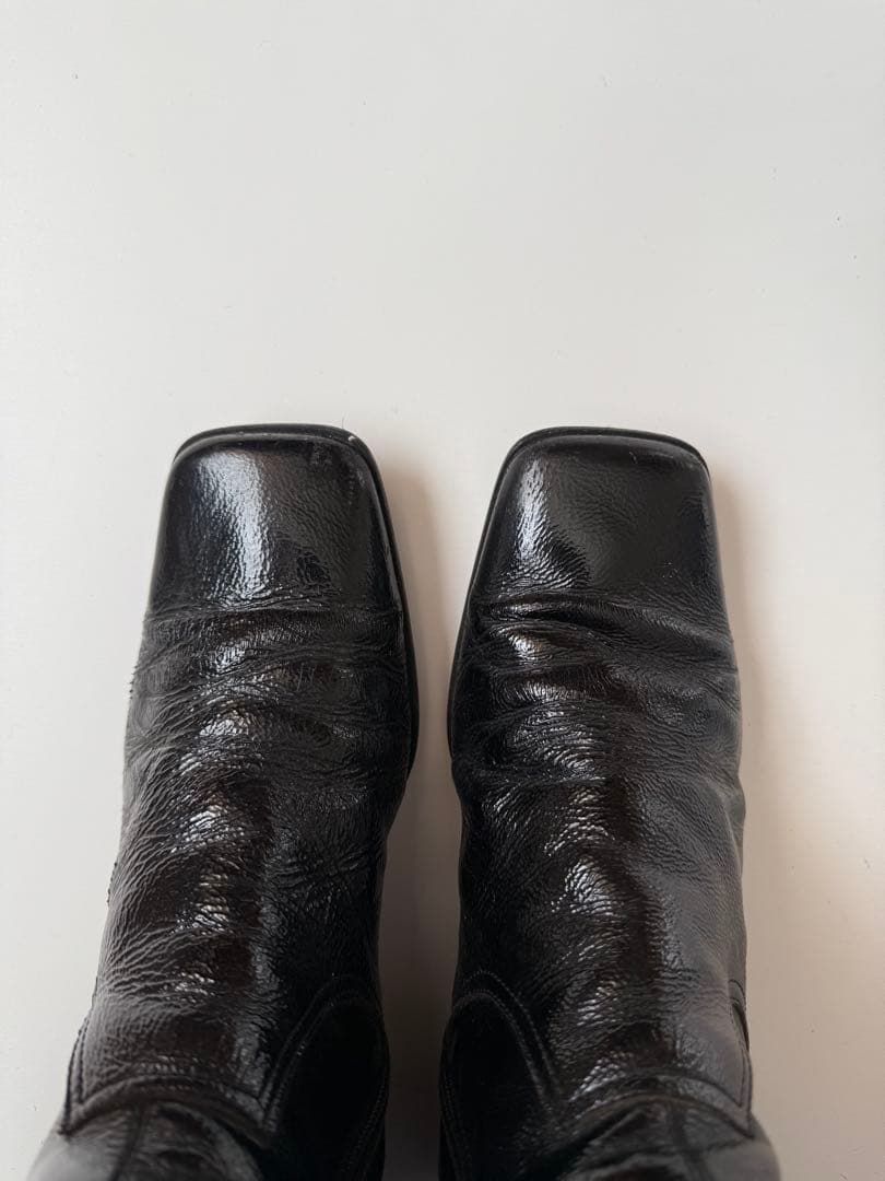 90s スクエアトゥ エナメル ウエスタンブーツ ブラック hooked