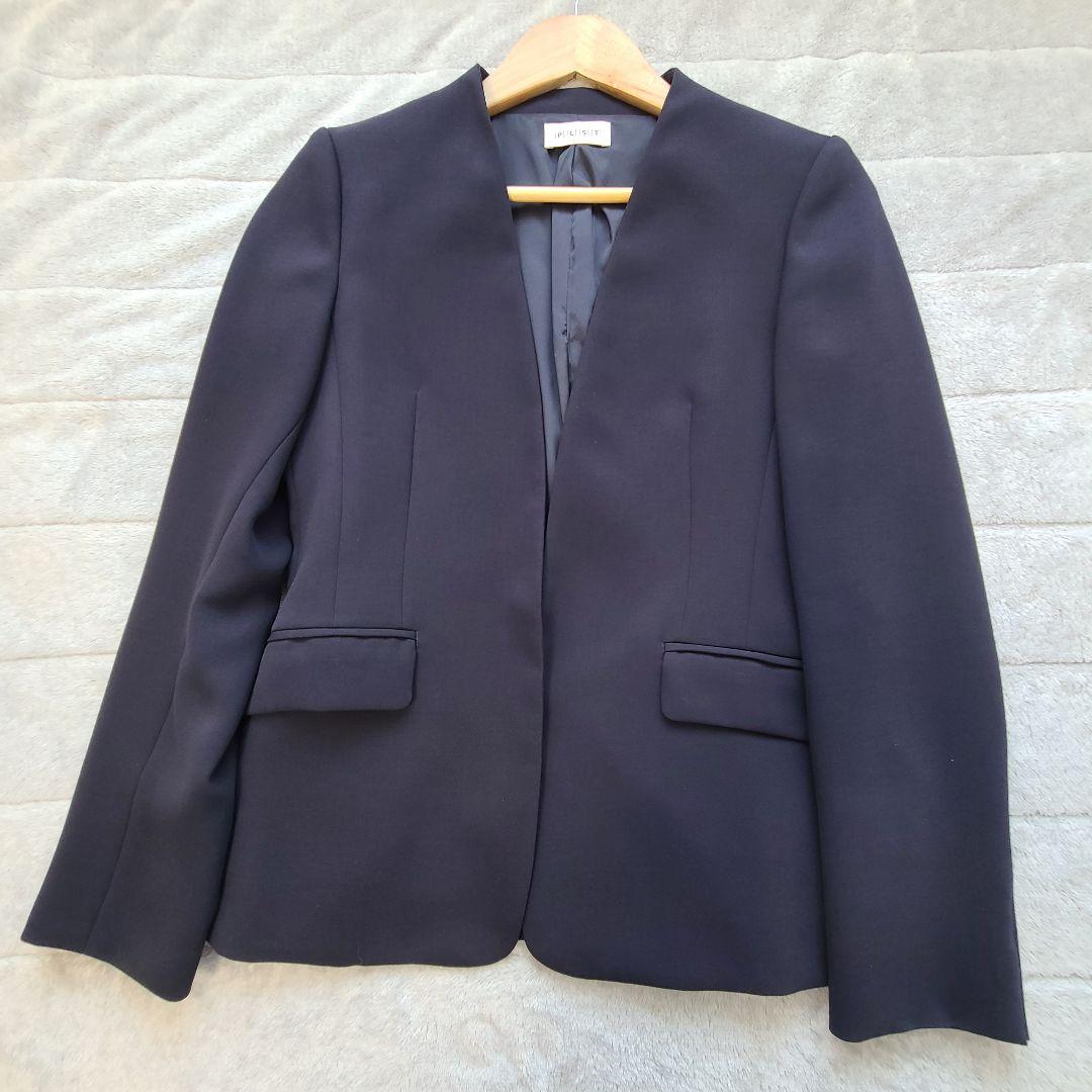 【試着のみ/美品】PLST セットアップ ノーカラー ネイビー M 洗える