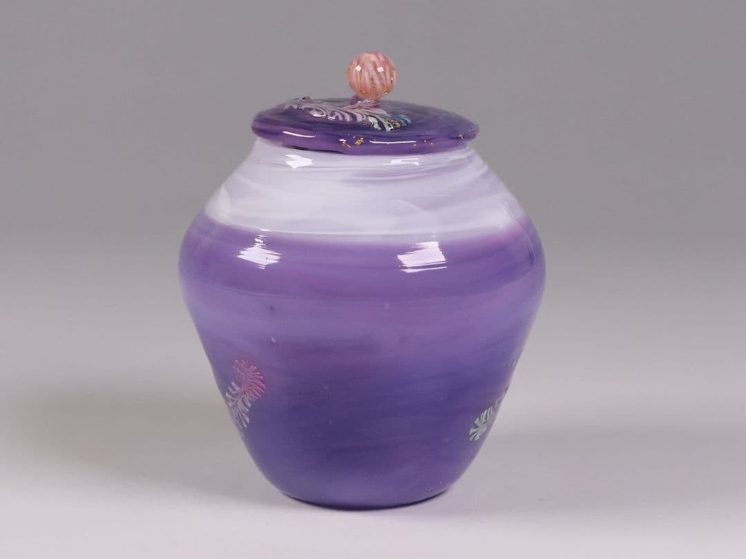 茶道具 船越美智代 ガラス茶入 ギヤマン 硝子 紫 マーブル【CM341】