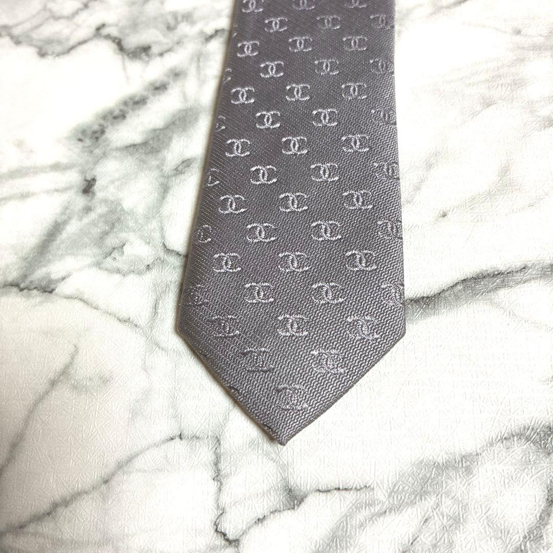 ✨美品✨CHANEL 全面ココマーク　シルバー　ネクタイ